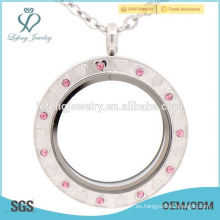 Living de acero inoxidable de plata de cristal rosa corazón locket, impermeable giro flotante joyas de cristal de locket